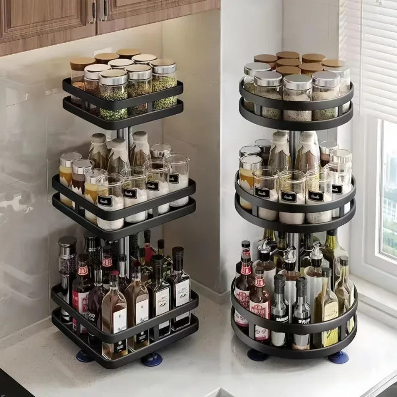 Multi-Layer Kitchen Storage Organizer - 3-Tier Rotating Rack - Clarify.pk