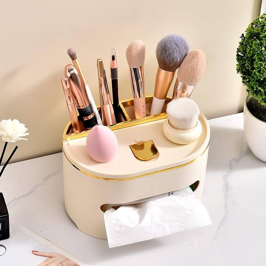 Multifunctional Tissue Box with Makeup Brush Holder