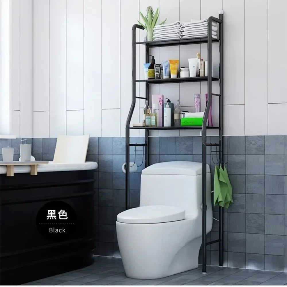 Multifunctional Toilet Rack with Shelves - Black - Clarify.pk