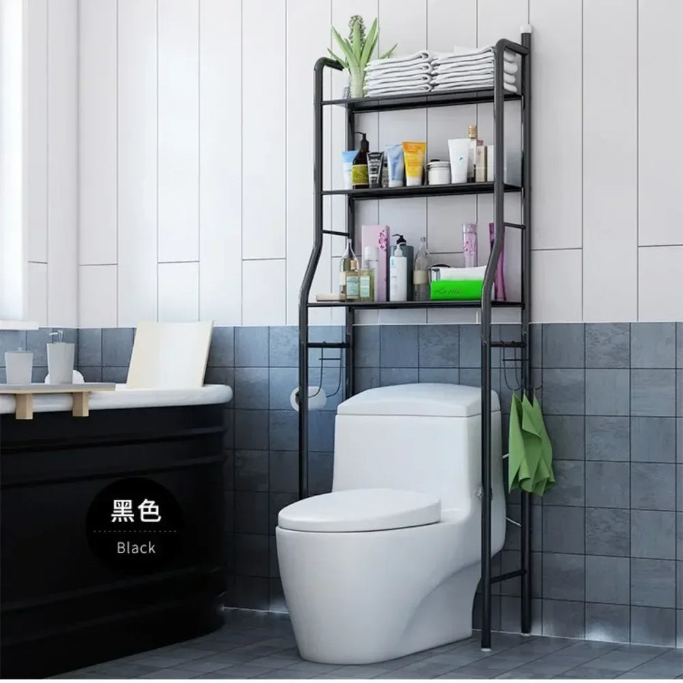 Multifunctional Toilet Rack with Shelves - Black - Clarify.pk