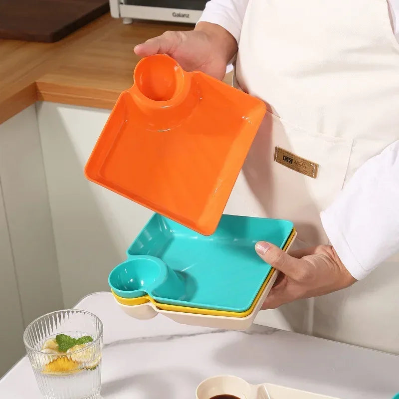 Pack of 4 Multipurpose Snack Plates with Sauce Compartment