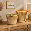 Multipurpose Wooden Slat Basket with Gold Trim