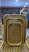 Natural Grid-Weave 3-Piece Serving Tray Set