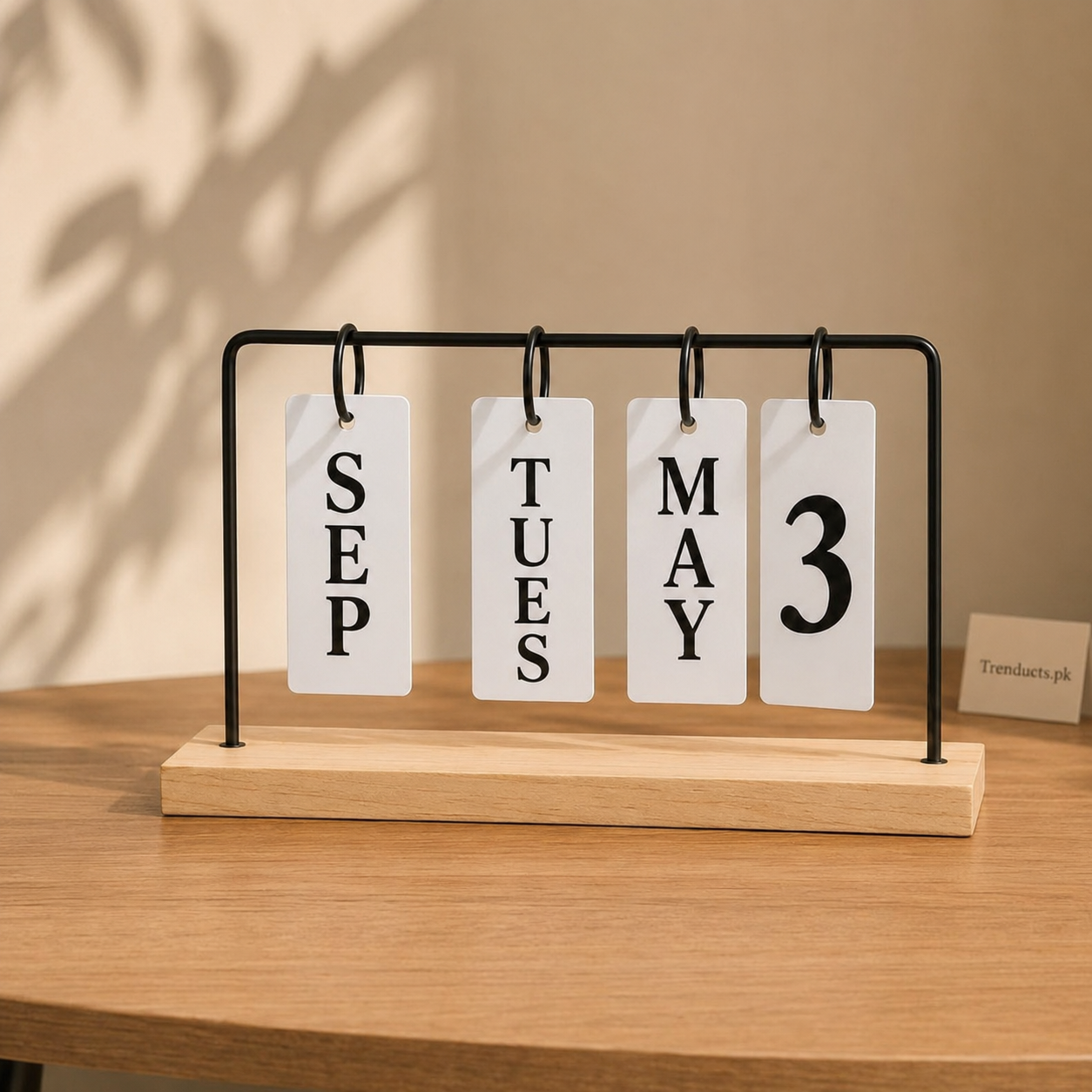 Perpetual Flip Desk Calendar with Natural Wood Base