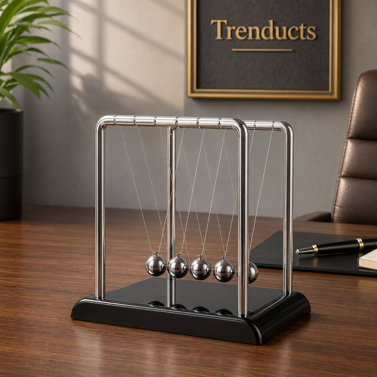 Newton’s Cradle with Steel Balls & Black Base