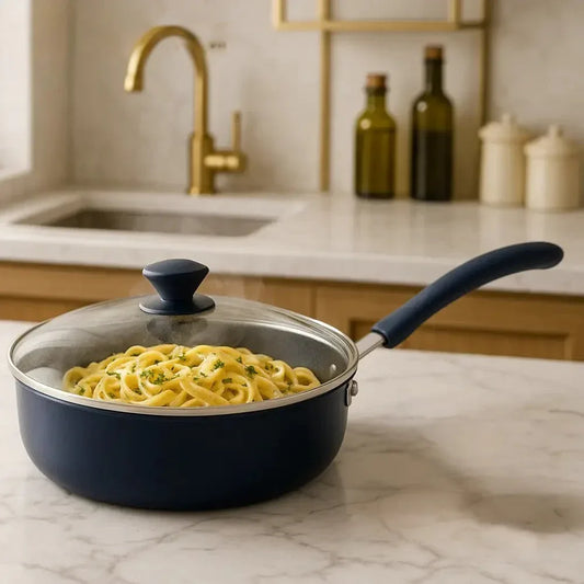 Non Stick Deep Frying Pan with Glass Lid - Clarify.pk