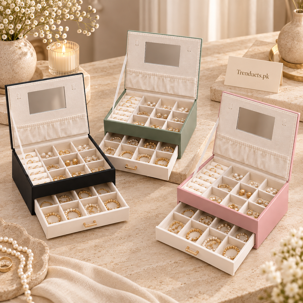 Luxury Two-Tier Jewellery Organizer with Mirror (Random Color)