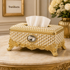 Ornate Crystal Tissue Box with Gold Baroque Base