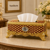 Ornate Crystal Tissue Box with Gold Baroque Base