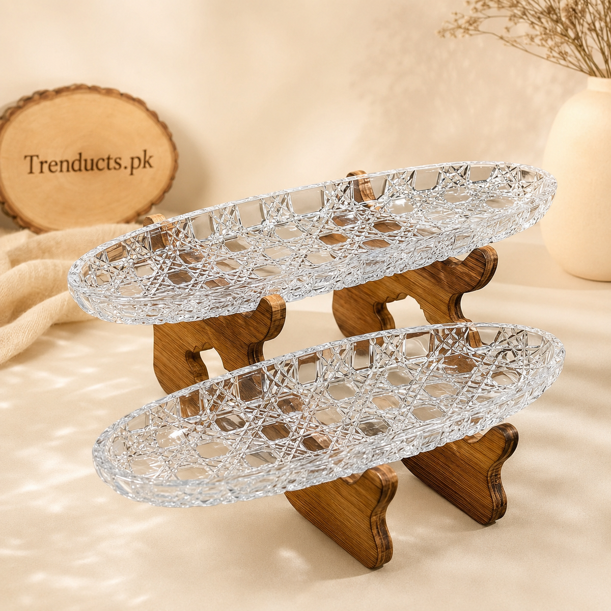 Oval 2-Tier Walnut Wood Serving Platter