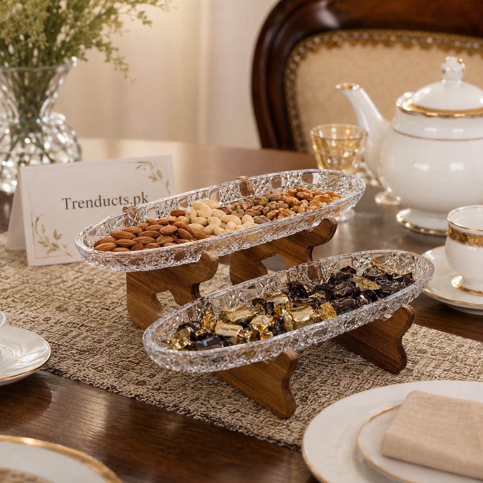 Oval 2-Tier Walnut Wood Serving Platter