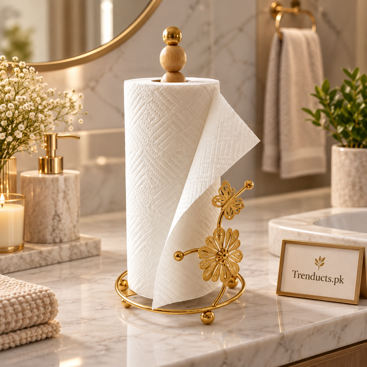 Freestanding Gold Tissue Roll Holder
