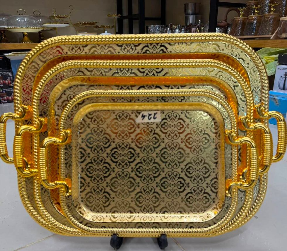 Damask Gold 3-Piece Stainless Steel Tray Set