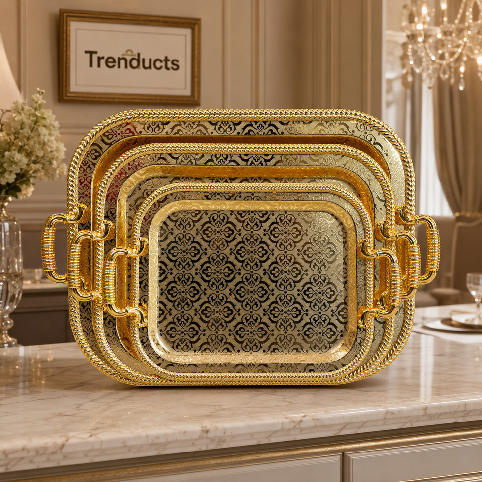 Damask Gold 3-Piece Stainless Steel Tray Set
