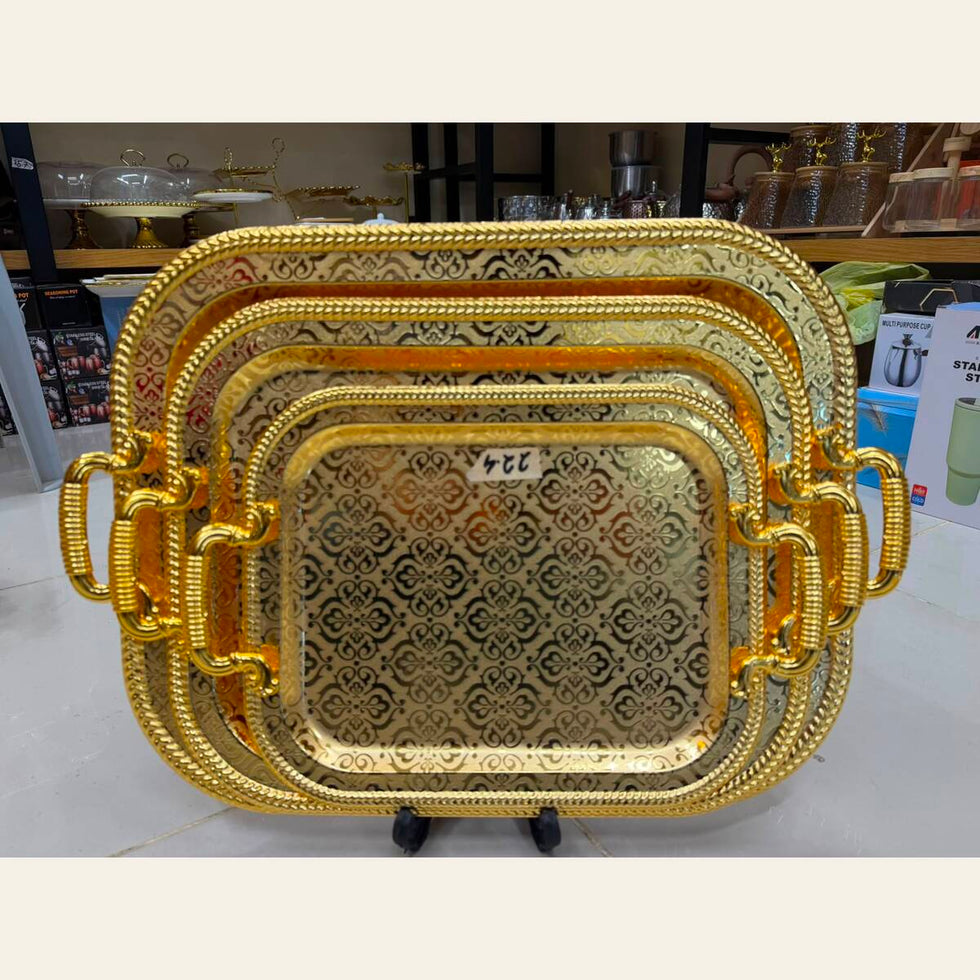 Damask Gold 3-Piece Stainless Steel Tray Set