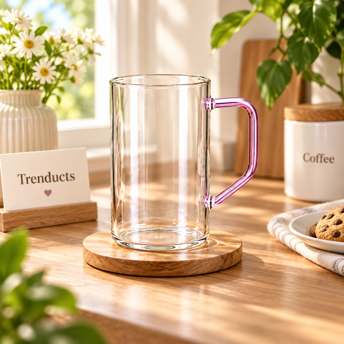 300ml Pink Handle Glass Drinking Cup