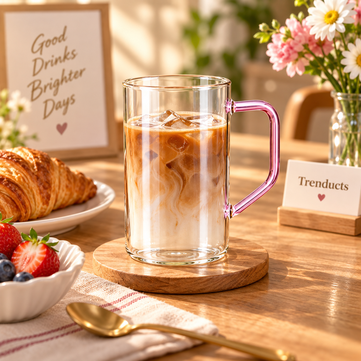 300ml Pink Handle Glass Drinking Cup