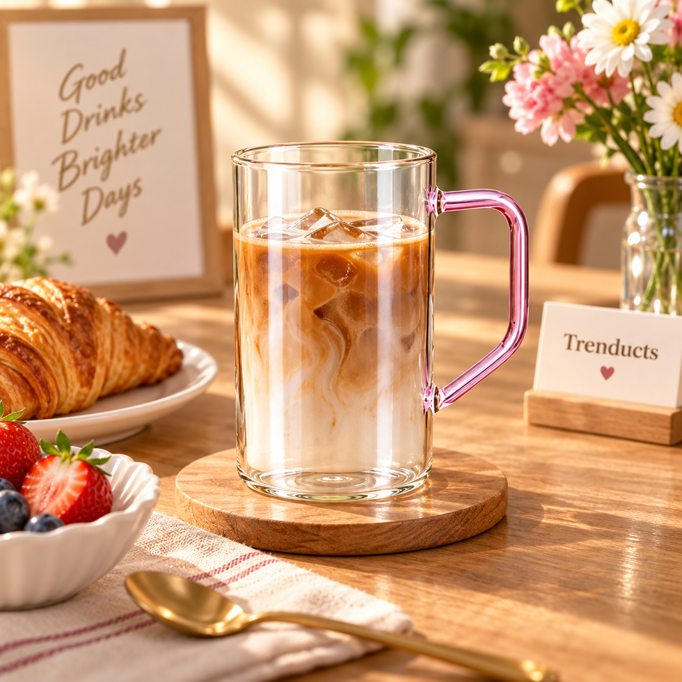 300ml Pink Handle Glass Drinking Cup