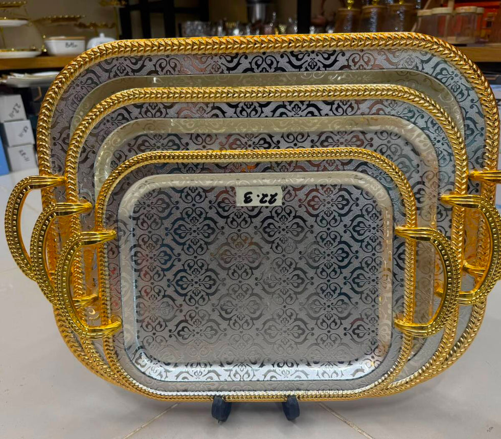 Pearl Damask 3-Piece Stainless Steel Tray Set