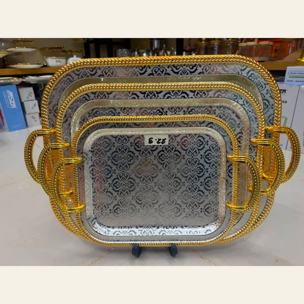Pearl Damask 3-Piece Stainless Steel Tray Set