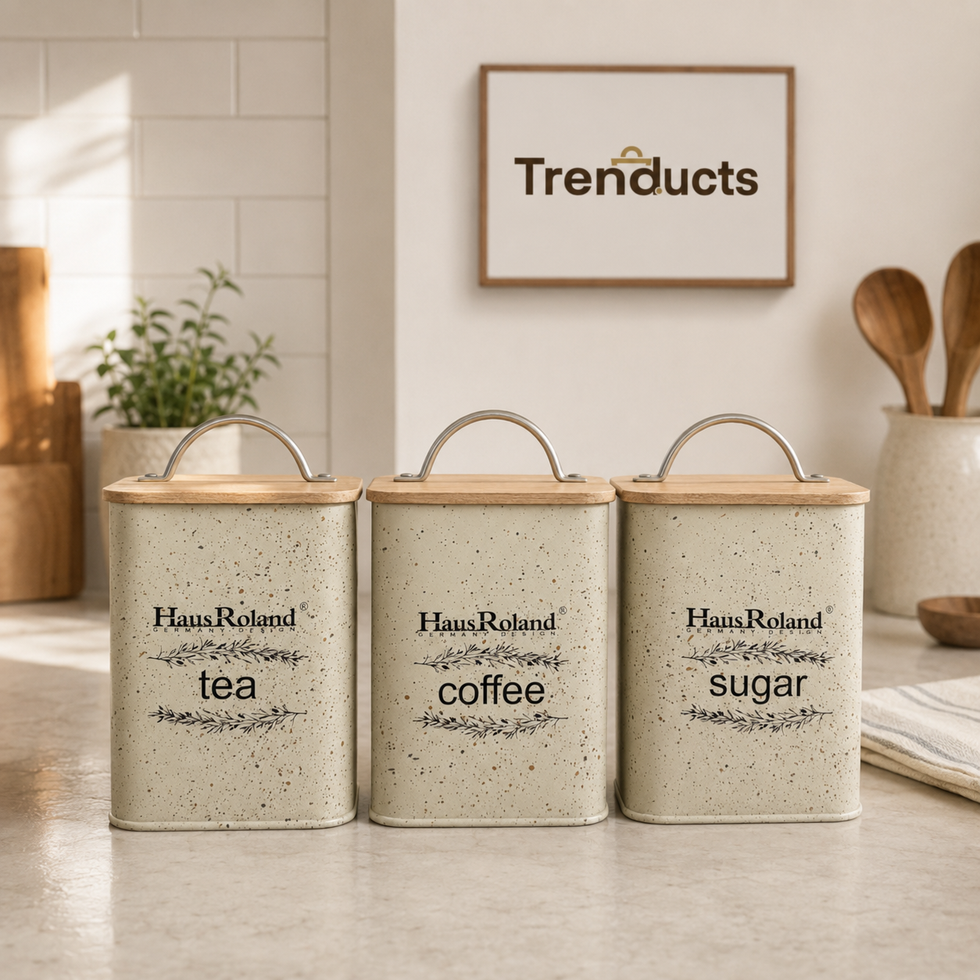 Haus Roland Cream Speckled Tea, Coffee & Sugar Canister Set – 3 Pieces