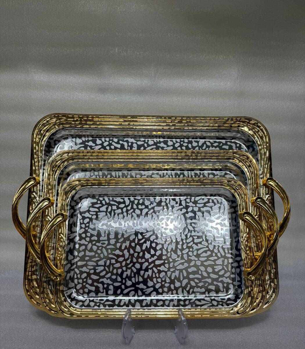 Mosaic Noir 3-Piece Stainless Steel Tray Set