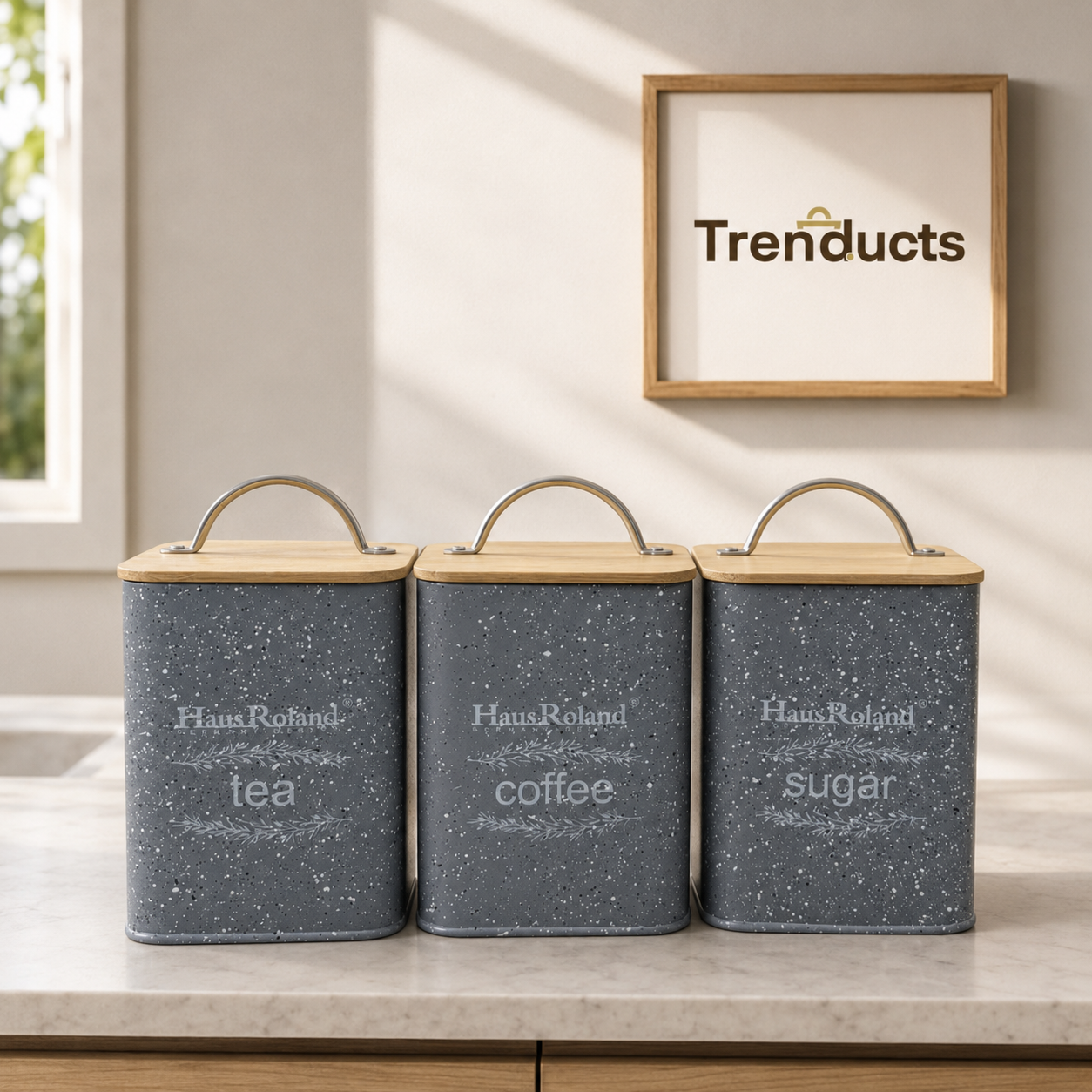 Haus Roland Grey Speckled Tea, Coffee & Sugar Canister Set – 3 Pieces