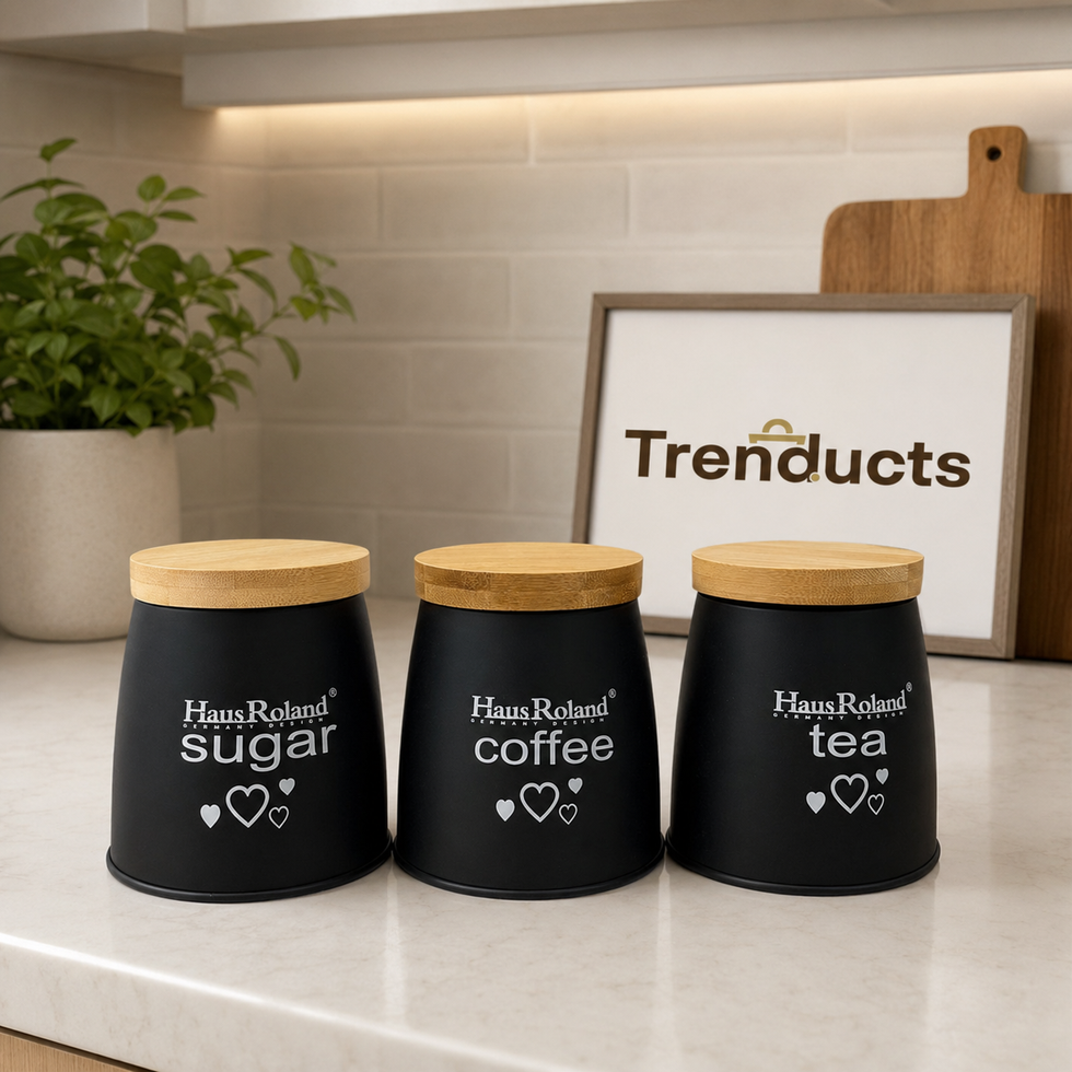 Haus Roland Black Heart Tea, Coffee & Sugar Canister Set – 3 Pieces