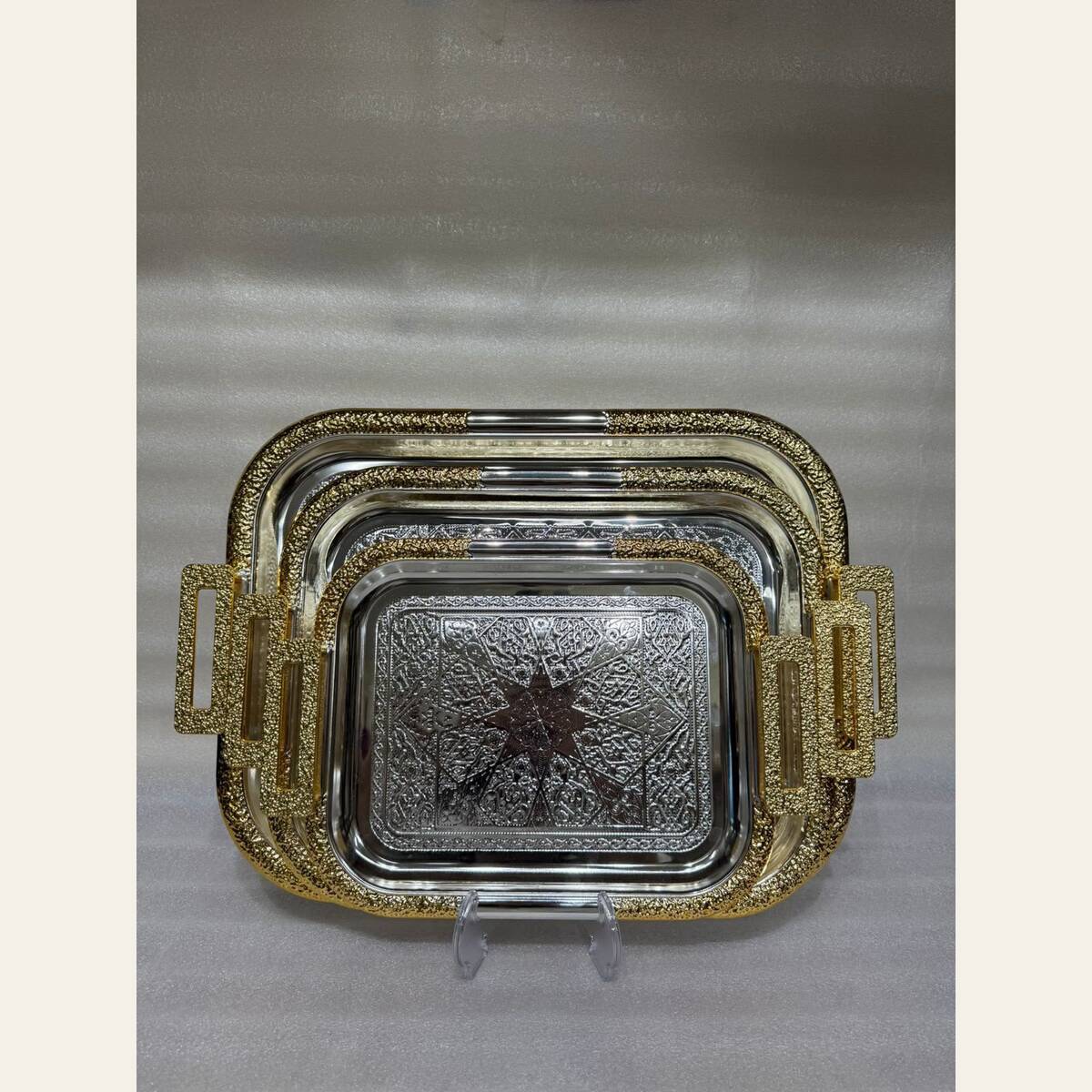 Embossed Medallion 3-Piece Steel Tray Set