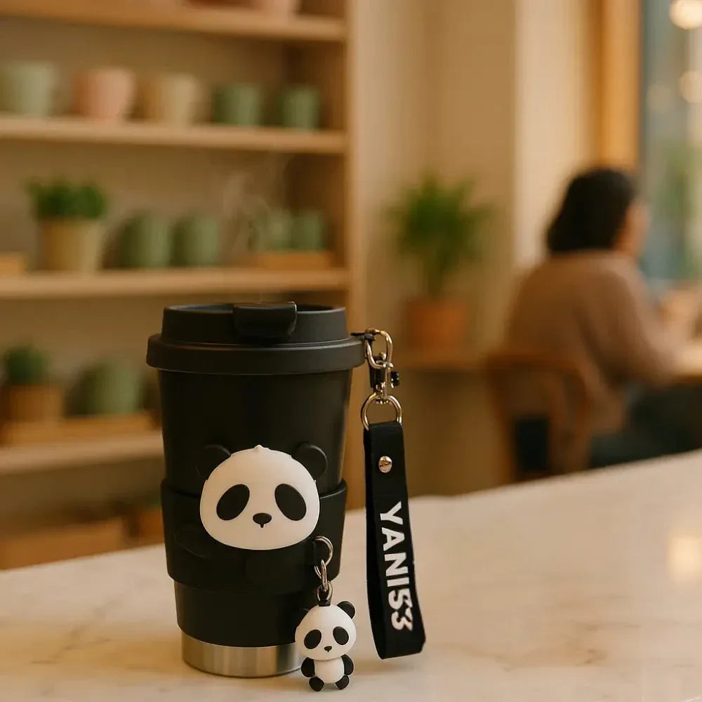 Panda Charm Coffee Tumbler with Keychain - Clarify.pk