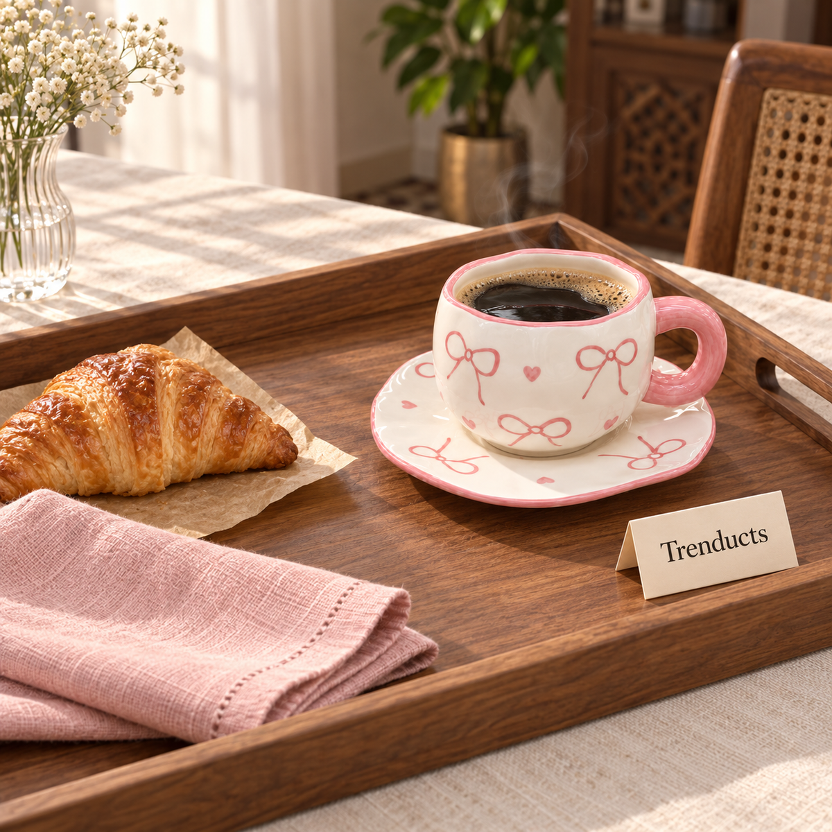 Pink Bow Ceramic Tea & Coffee Cup with Saucer