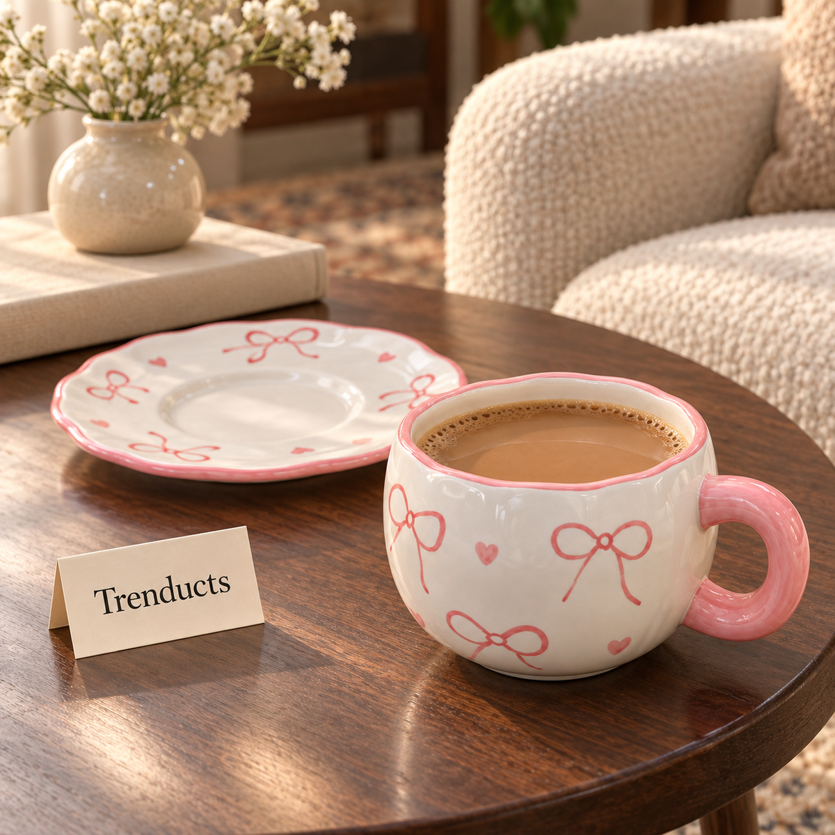 Pink Bow Ceramic Tea & Coffee Cup with Saucer