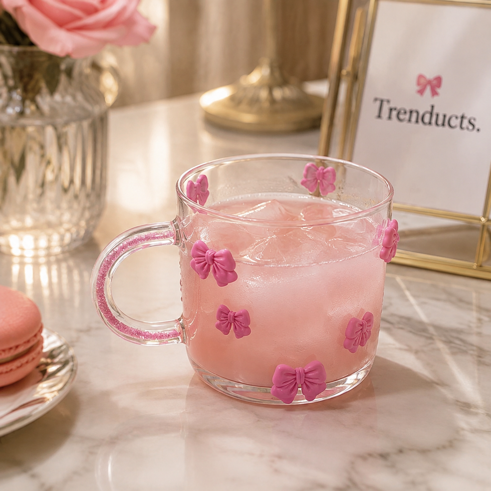 Pink Bow Design Glass Cup with Handle