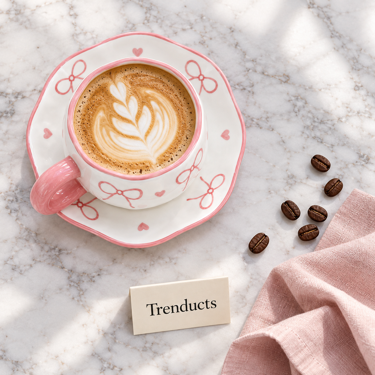 Pink Bow Ceramic Tea & Coffee Cup with Saucer