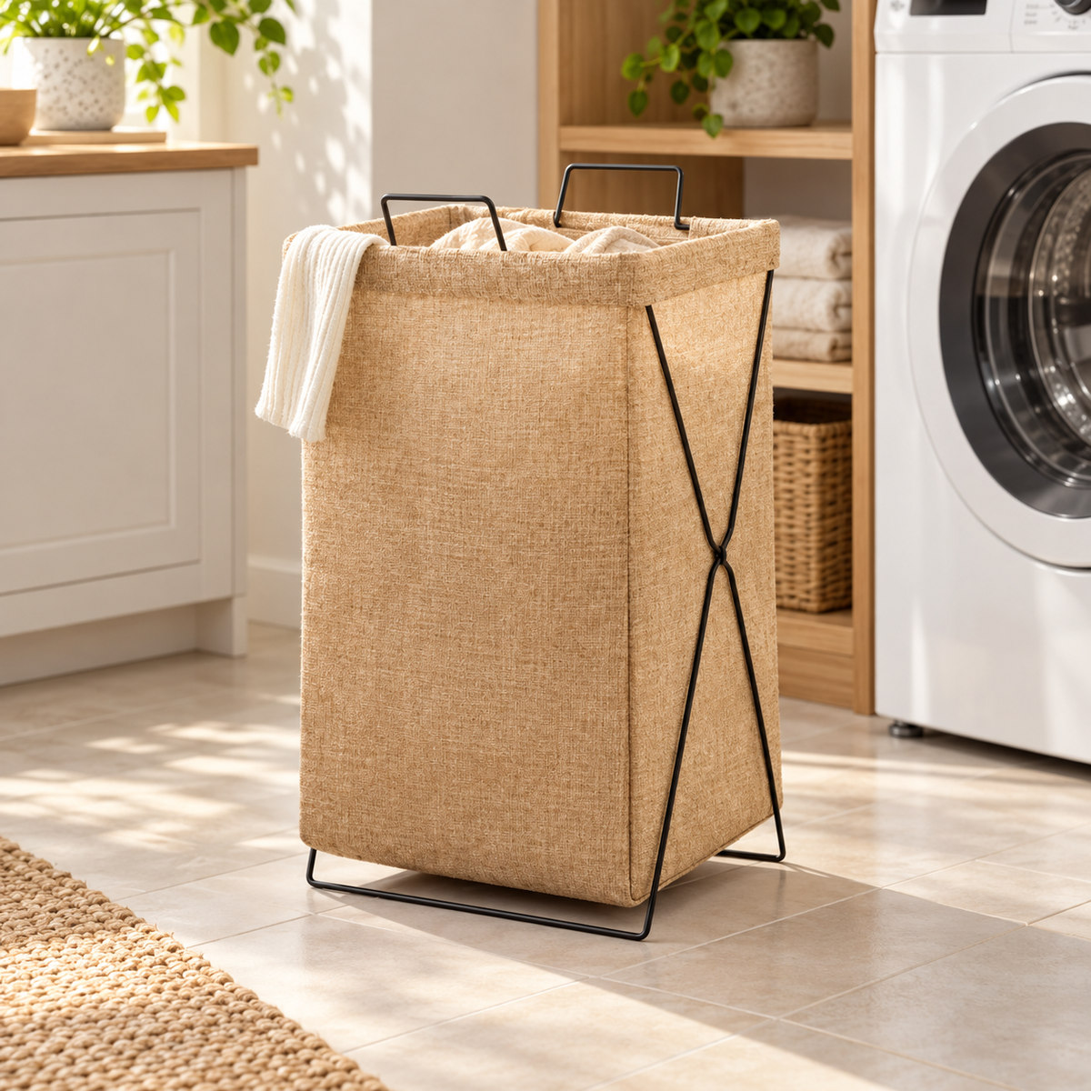Foldable Laundry Hamper with Metal Frame
