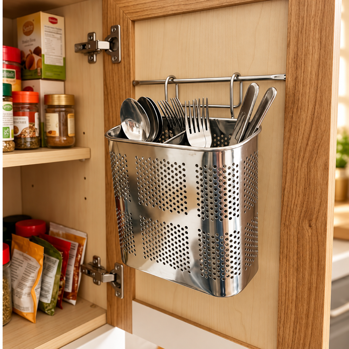 Cabinet-Hanging Steel Cutlery Holder