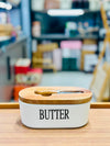 Porcelain Butter Dish with Wood Lid & Knife