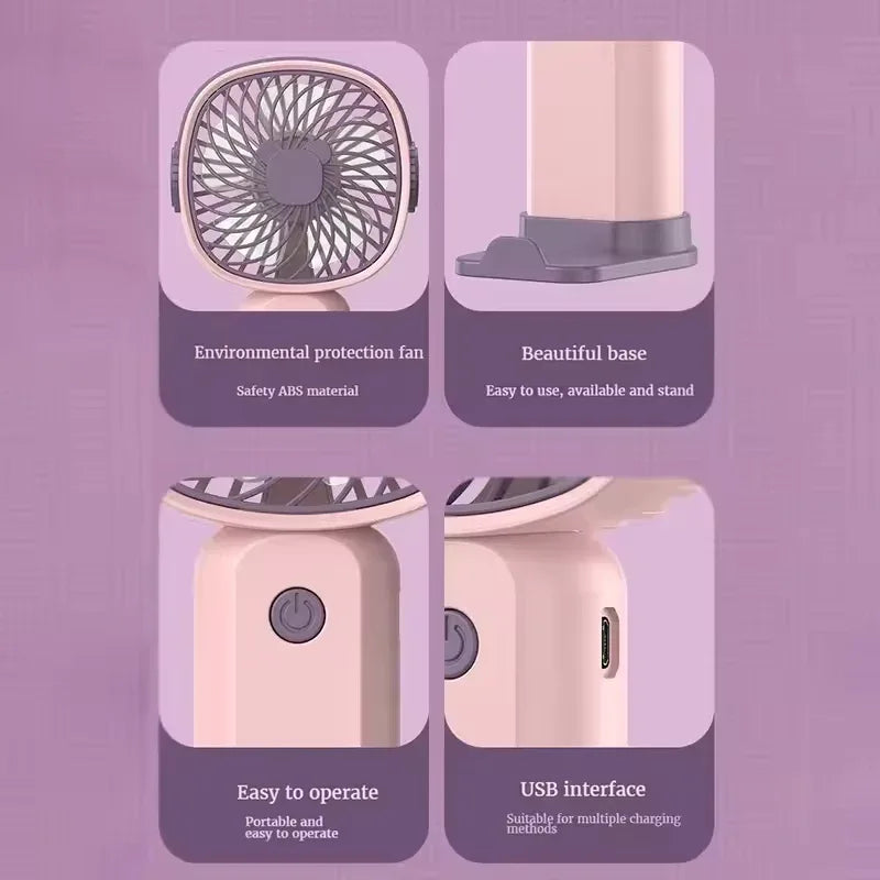 Portable Mini Fan USB Rechargeable with Phone Stand - Clarify.pk