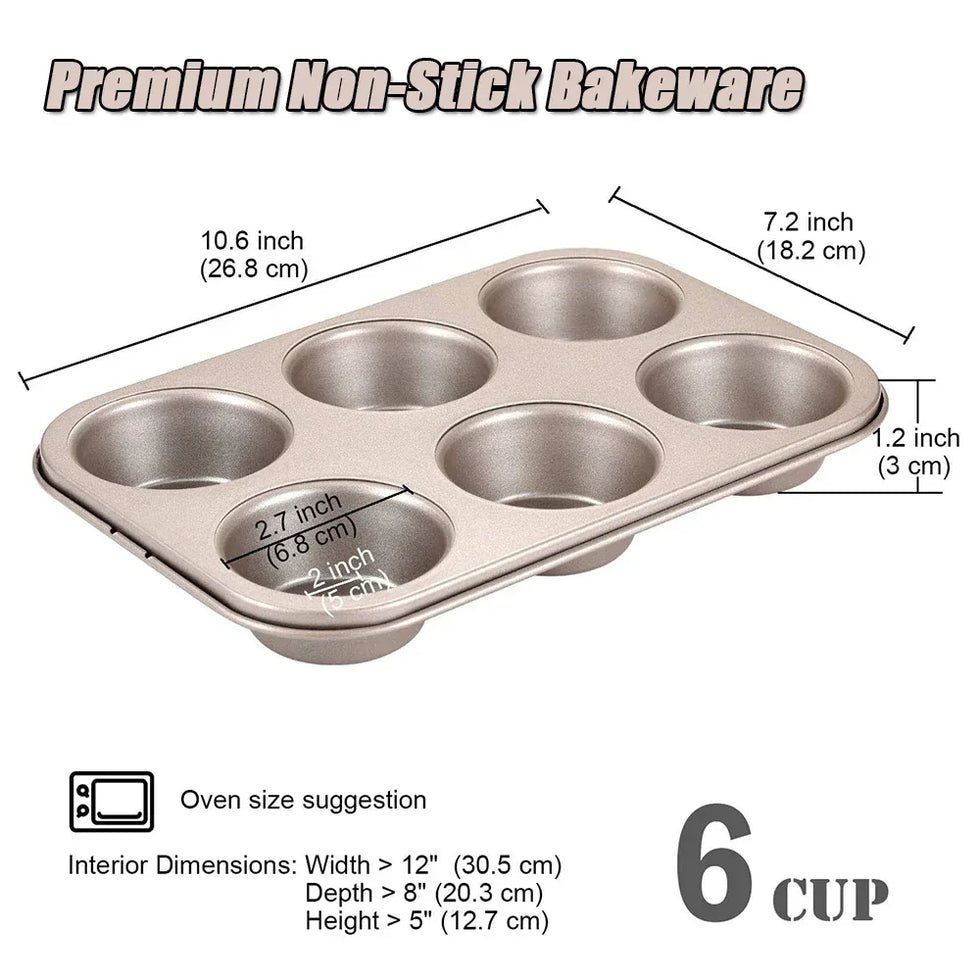 6 Cup Cupcake Baking Tray - Easy Release Muffin Pan