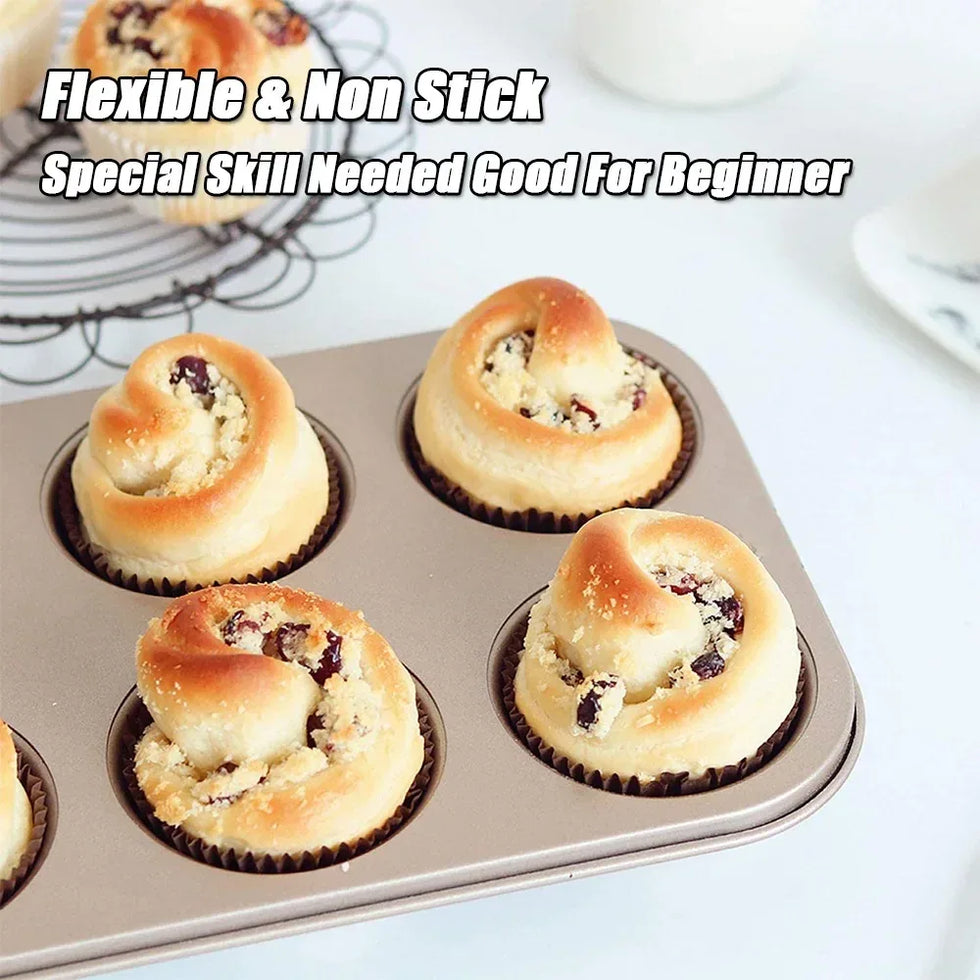 6 Cup Cupcake Baking Tray - Easy Release Muffin Pan