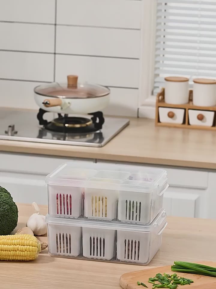Refrigerator Storage Box 4/6 Grid Food Vegetable Fruit Storage Box Fridge Organizer Drain Basket Meat Onion Ginger Clear Crisper