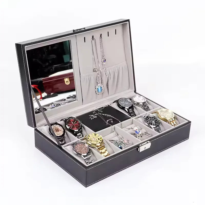 PU Leather 8+3 Watch Box with Jewelry Storage