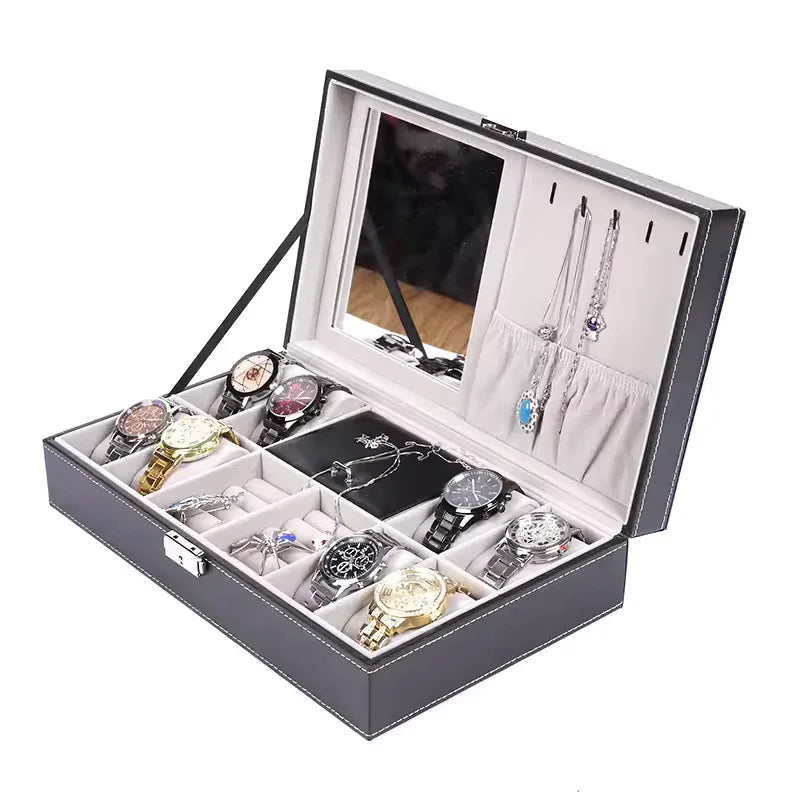 PU Leather 8+3 Watch Box with Jewelry Storage - Clarify.pk