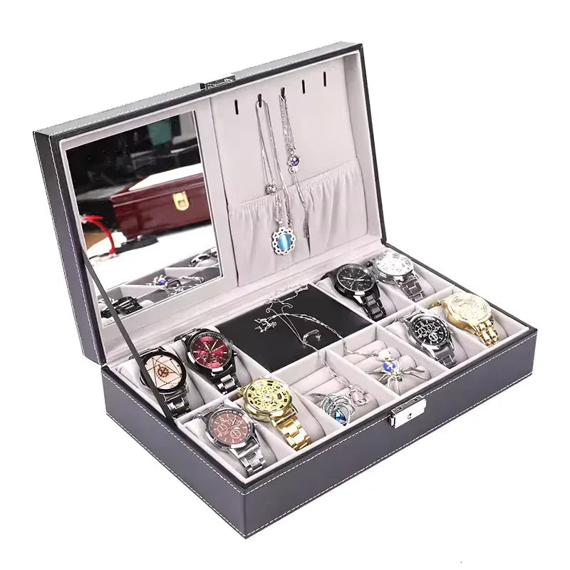 PU Leather 8+3 Watch Box with Jewelry Storage - Clarify.pk