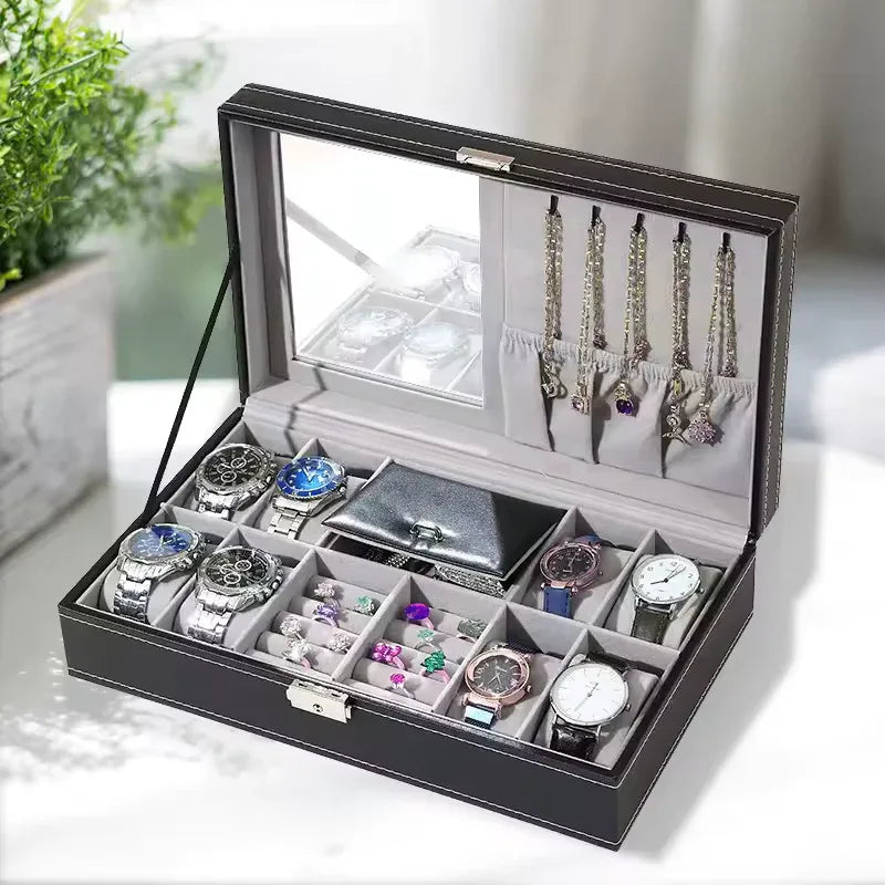 PU Leather 8+3 Watch Box with Jewelry Storage - Clarify.pk