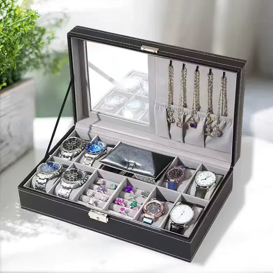 PU Leather 8+3 Watch Box with Jewelry Storage - Clarify.pk