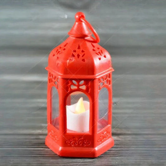 Red Ramadan Lantern Lamp with LED Candle - Clarify.pk