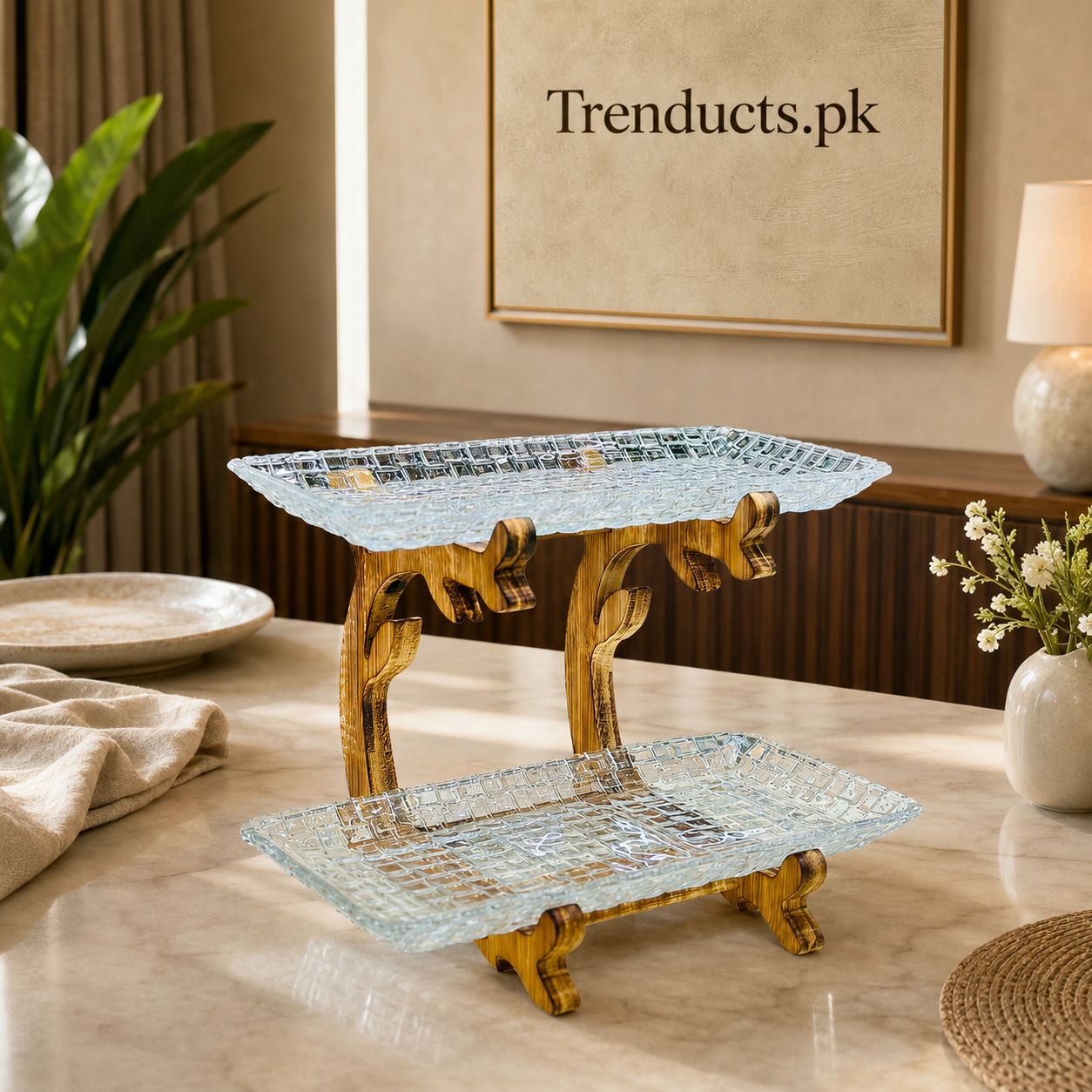 Rectangular 2-Tier Walnut Wood Serving Platter