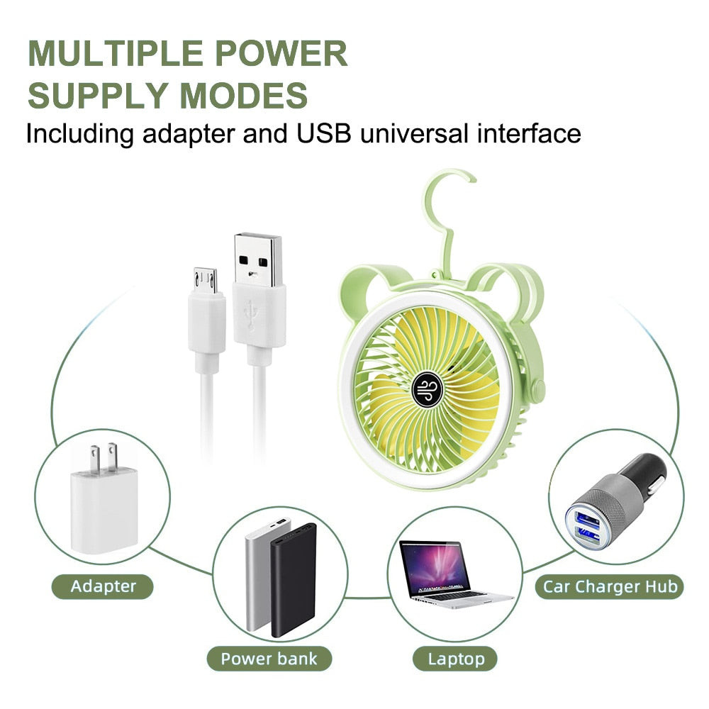 BearBreeze Mini Cartoon Standing Desk Fan with Integrated Wall Hook