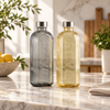 Ribbed 1100ml Glass Water Bottle with Steel Lid